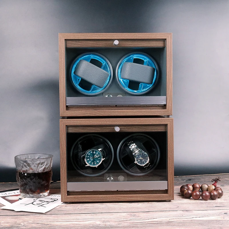 Custom Walnut Luxury Black Wood Automatic Watch Winder 4 Watches Box