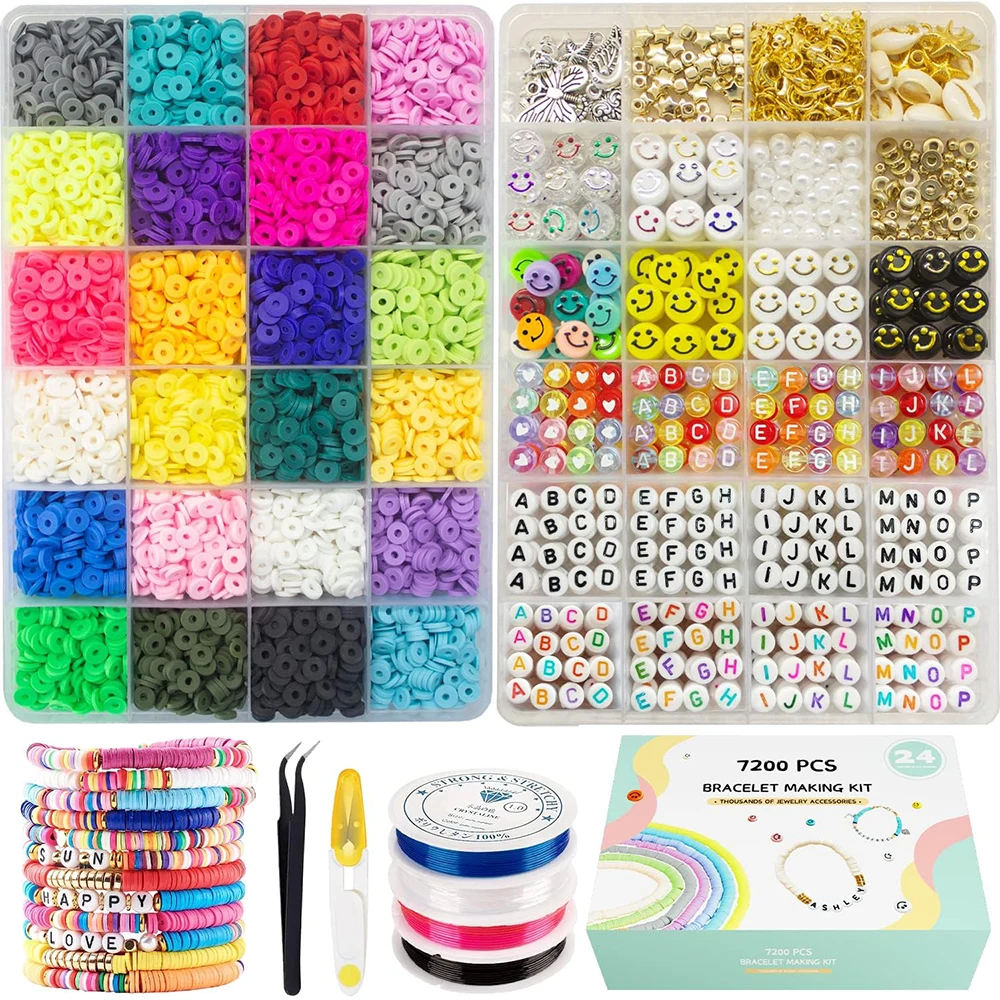 7200 Pcs Diy Beads Kit 24 Colors 6mm Heishi Polymer Clay Beads With ...