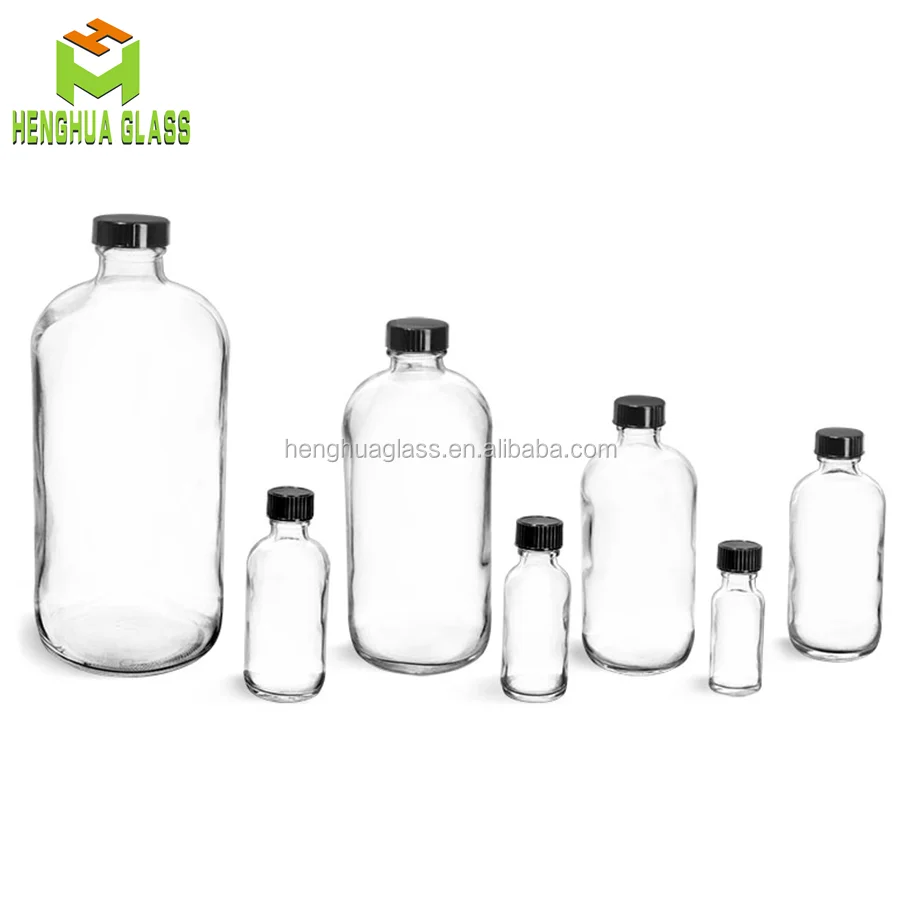 1/2 oz 1oz 2oz 4oz 8oz 16oz 32oz 15ml 30ml 60ml 120ml 240ml 500ml 1000ml clear Round Glass boston Bottle with