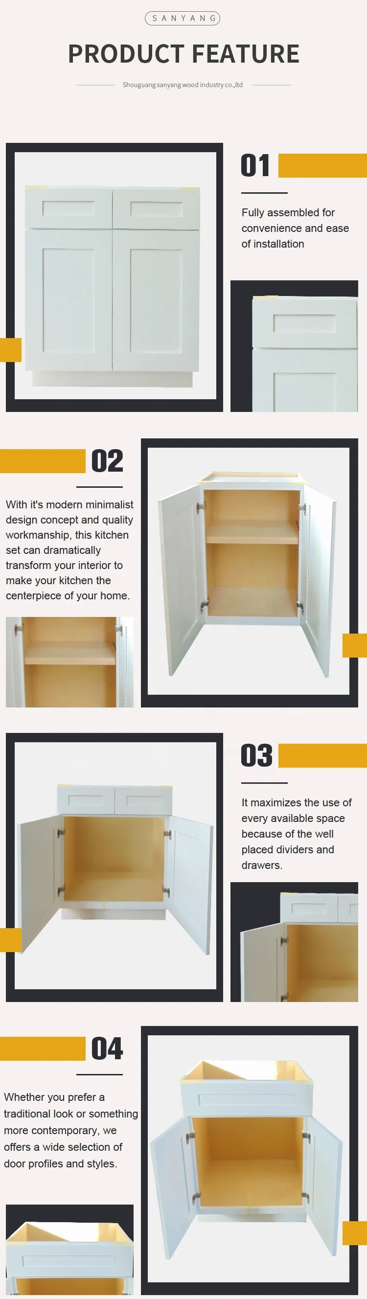Modern Birch Solid Wood Kitchen Cabinet RTA Cupboards Durable Eco ...