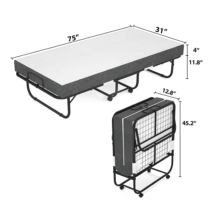 Single Steel Portable Rollaway Metal Fold Folded Foldable Folding Bed ...