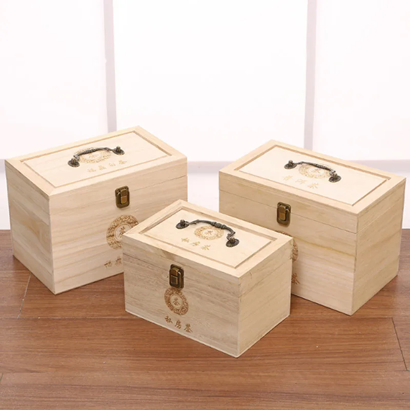 Handmade Rectangular Paulownia Wood Tea Storage Box with Hinged Lid and Handle Multifunctional Gift Wooden Box