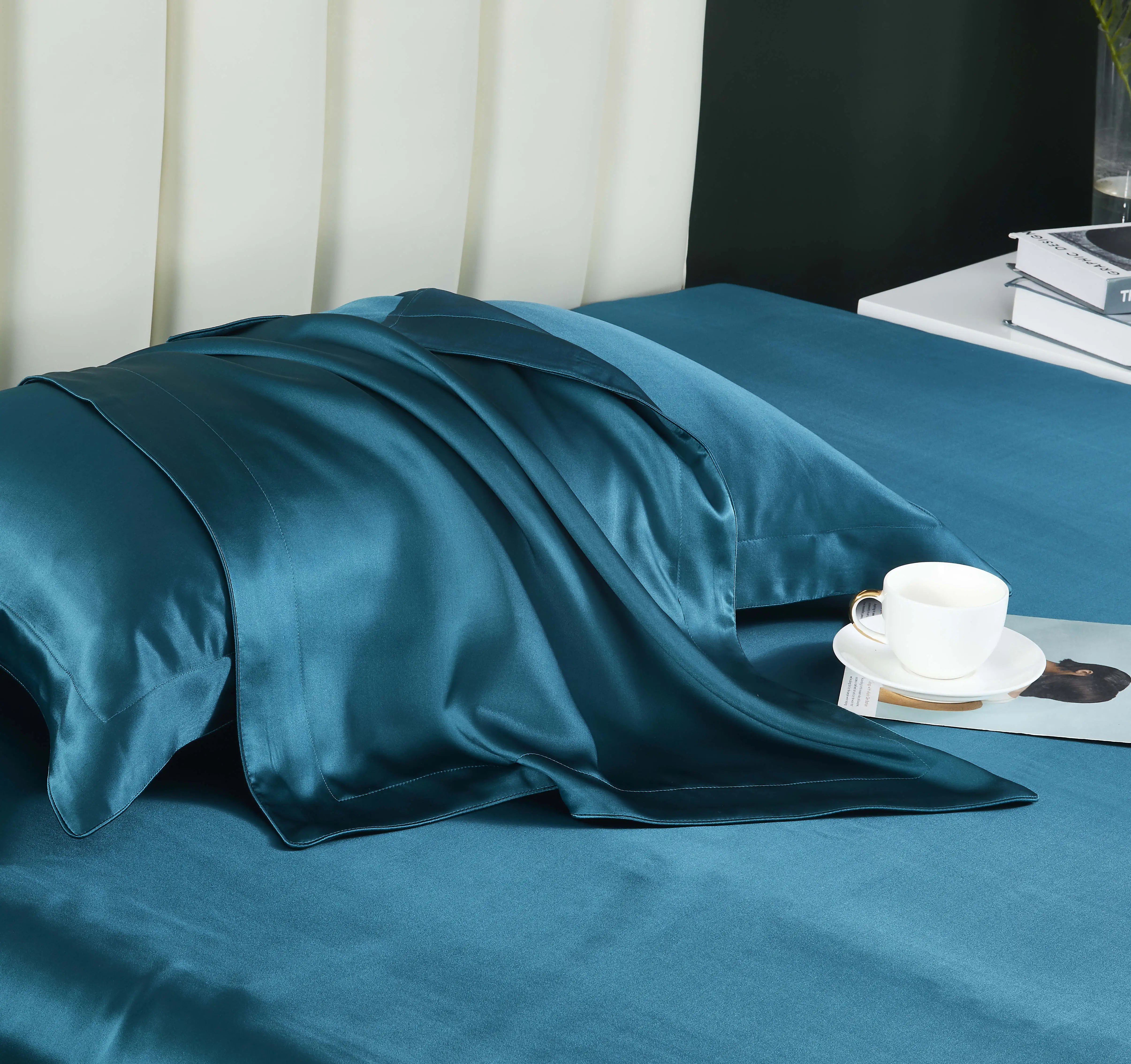 新款100% 纯桑蚕丝绸缎床上用品套装4pcs真丝超柔软床单枕套套装