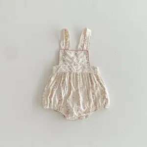 New Spring Summer Cute Floral Print Baby Girls' Romper with Button Closure ODM Available