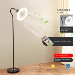 JACKSUN White Black Pedestal Floor Lamp with Fan Remote Control Dimmable Eye Protection Adjustable Gooseneck 160cm Floor Light