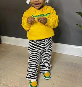 Cotton Kids 2pcs Tracksuit Hoodie Stripe Pants Set Custom LOGO Children Sweat Suits Girl Boy Pullover Set