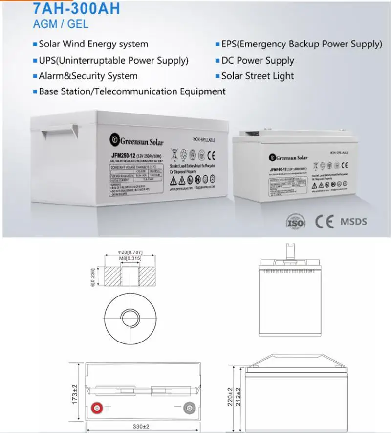 200ah 250ah 300ah Deep Cycle Solar Storage Battery Gel 12v 100ah Lead
