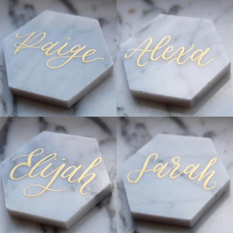 product hot selling customized logo beautiful marble craft pure carrara white marble hexagon coaster-3