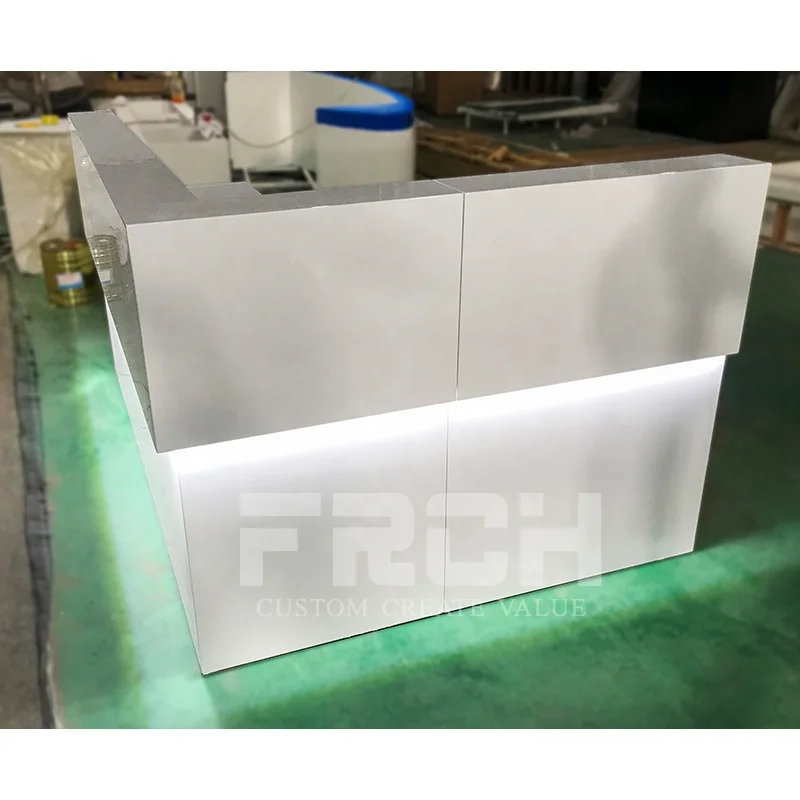 Custom Made Simple Design L Shape White Office Medical Clinic Barber Reception Desk Beauty Salon