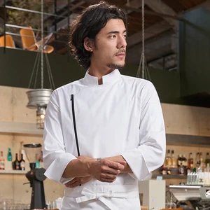 Tesimei High-End Men's Chef Work Tops Zipper Long Sleeve Twill for Western Restaurant Catering Baking Restaurant Bar Uniforms