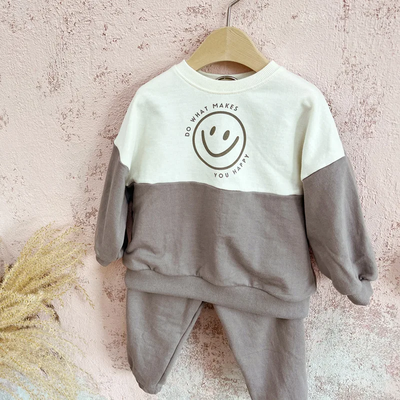 Color Block Autumn Sweatsuits Neutral Baby Toddler Children Oversized Sweatshirts Tracksuits Set