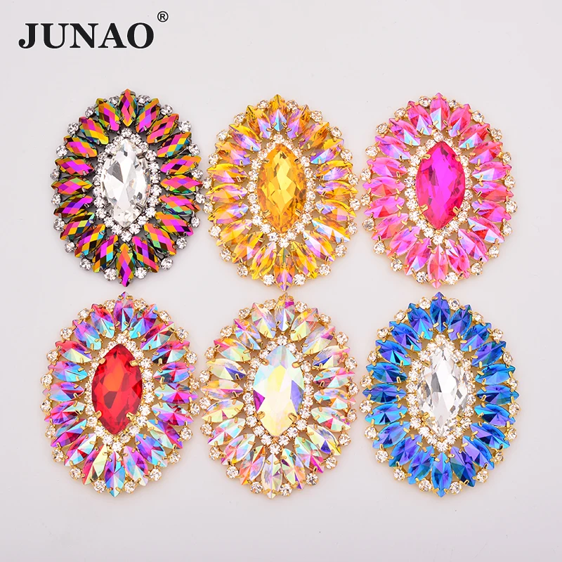 50*115mm Sewing Blue AB Strass Flower Applique Crystal Buckle Bikini Connector Glass Rhinestone Chain for Bra Dress Decoration