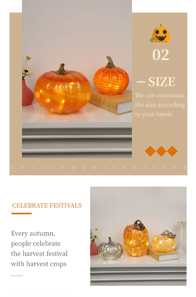 halloween accessories 2024 glass decorative pumpkins with led light lantern for fall harvest thanksgiving decorating supplier