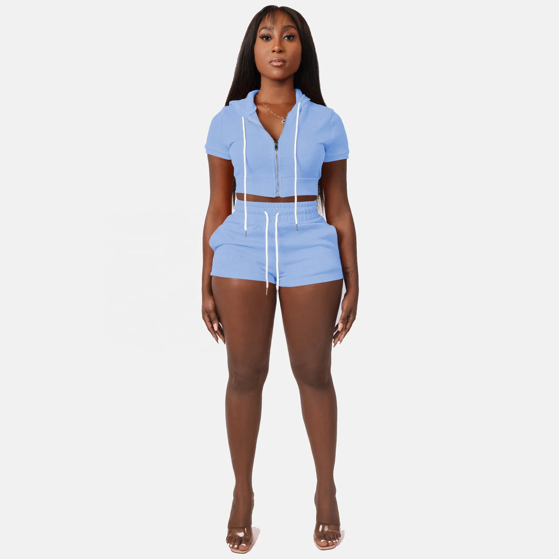 KY Short Sleeve Club Hot Night Young Girl Full Zipper Cropped