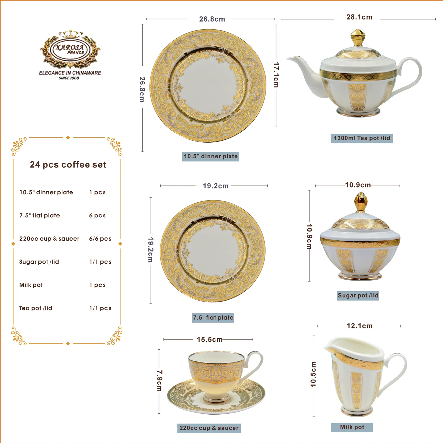 Gold Color Cream Porcelain Coffee Set