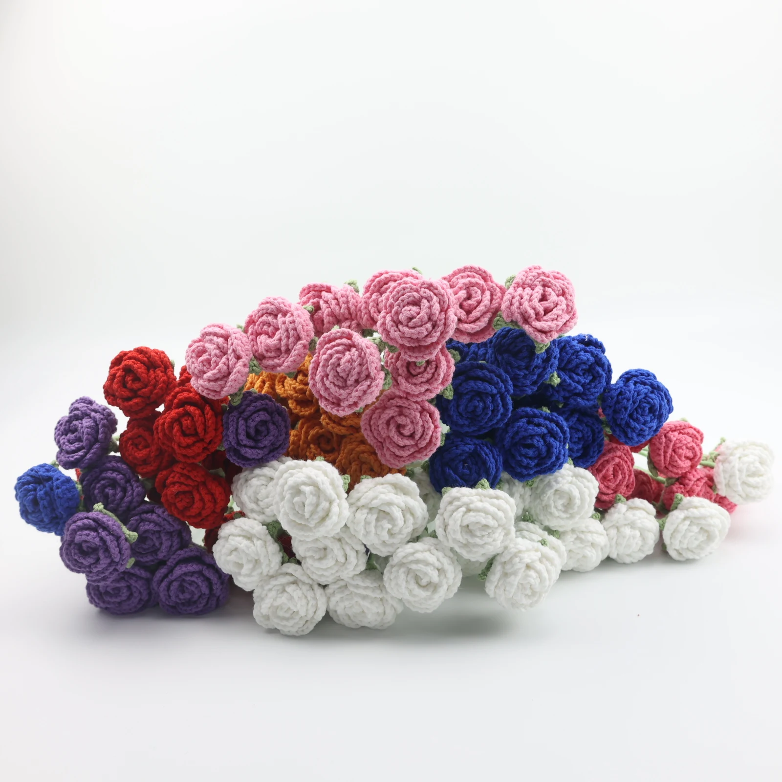Crocheted Bubble Rose Bouquet 1pc DIY Handmade Woven Plant Simulation Flowers for Wedding Home or Girlfriend's Gift Crafts