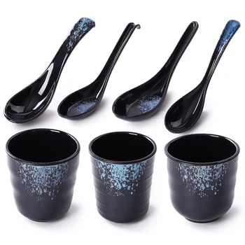Customized logo/logo Made in China Japanese style melanine cups and plates plastic spoon plate and cup set