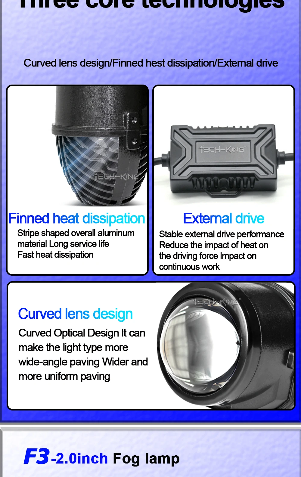 TECH-KING new 2.0-inch 12V 72W high-brightness focused automotive projection light T oyota Nissan LED dual-light lens fog lamps