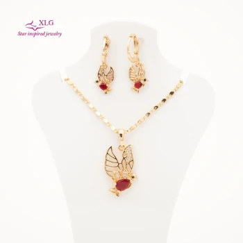 Fashion Zircon Jewelry Sets Women Gold Necklace Earring Set Flower Jewelry Set BirdJewelry