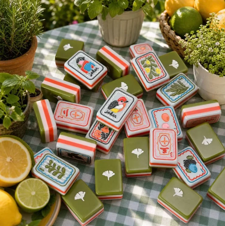 Plant Pattern Parrot Ginkgo American Mahjong Green Orange Stripe Four Layer Acrylic Color Bird Wildflower Tropical Leaf Pattern