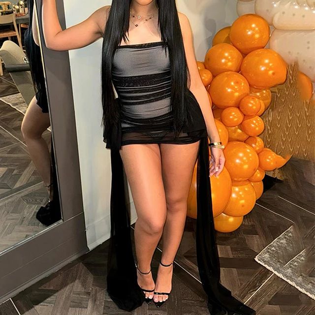 GX24426 Fashion Summer Clothing Vendor Women Sleeveless Mesh Tube Mini  Dresses Unique Sexy Dress