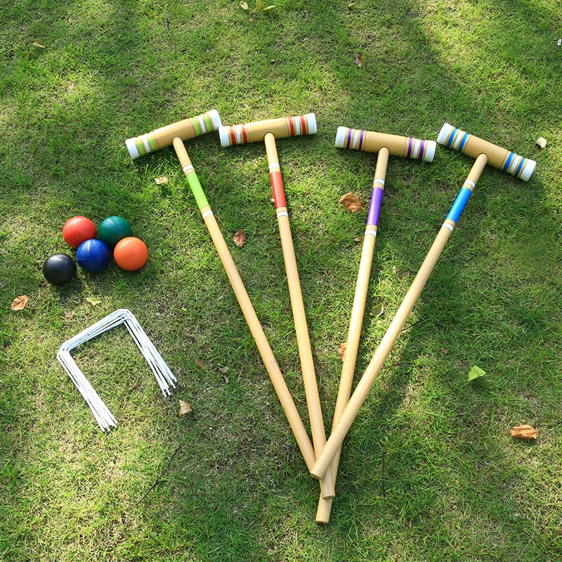 OEM  Six Player Croquet Set with Deluxe Pine Wooden Mallets Colored Ball Wickets Stakes  Lawn Backyard Game Set