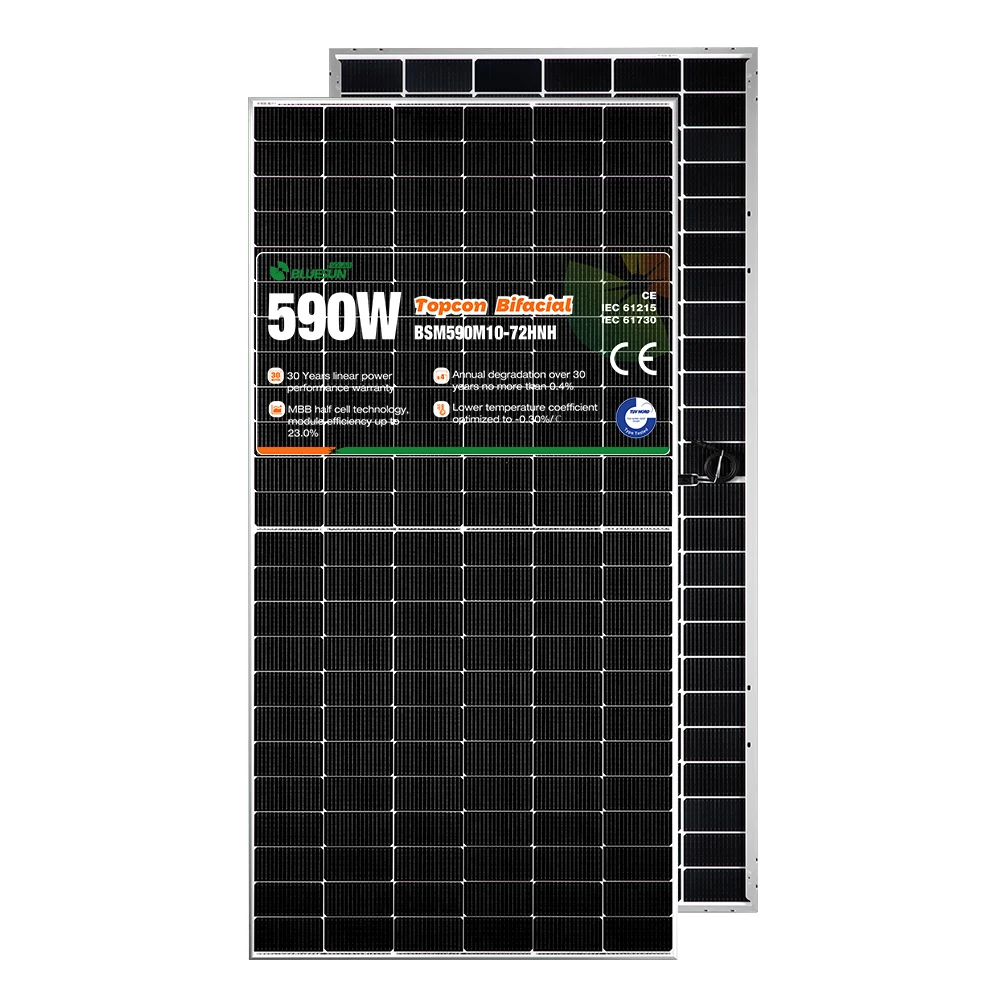 Bluesun Wholesale Price Topcon 590W 600W Solar Panel Bifacial Dual Glass Home Use
