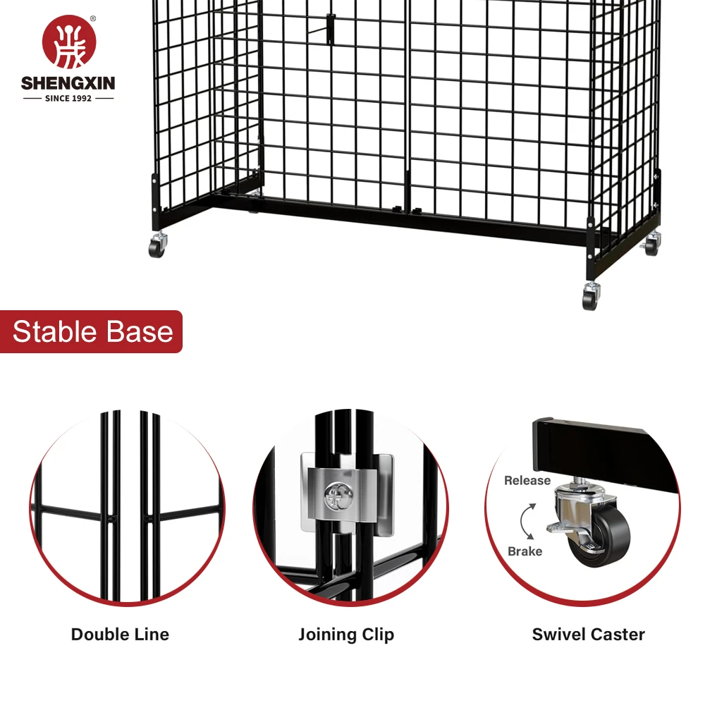 Display Grid Rack 4 Panels Rolling Metal Retail Wall Store Craft Show Art Stand