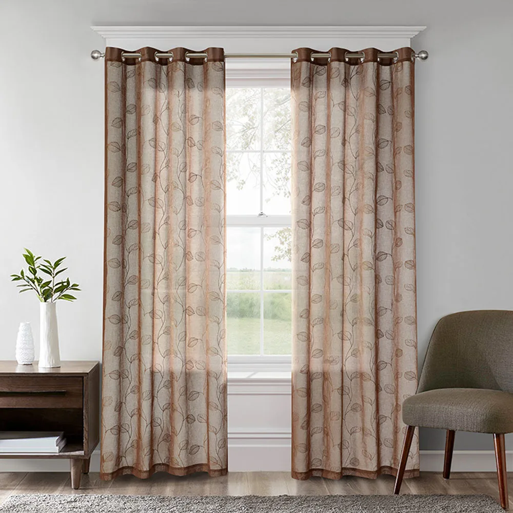Simple Brief Contemporary Multicolor Embroider Indoor Living Room Canteen Balcony Window Door Floral Cloth Curtain