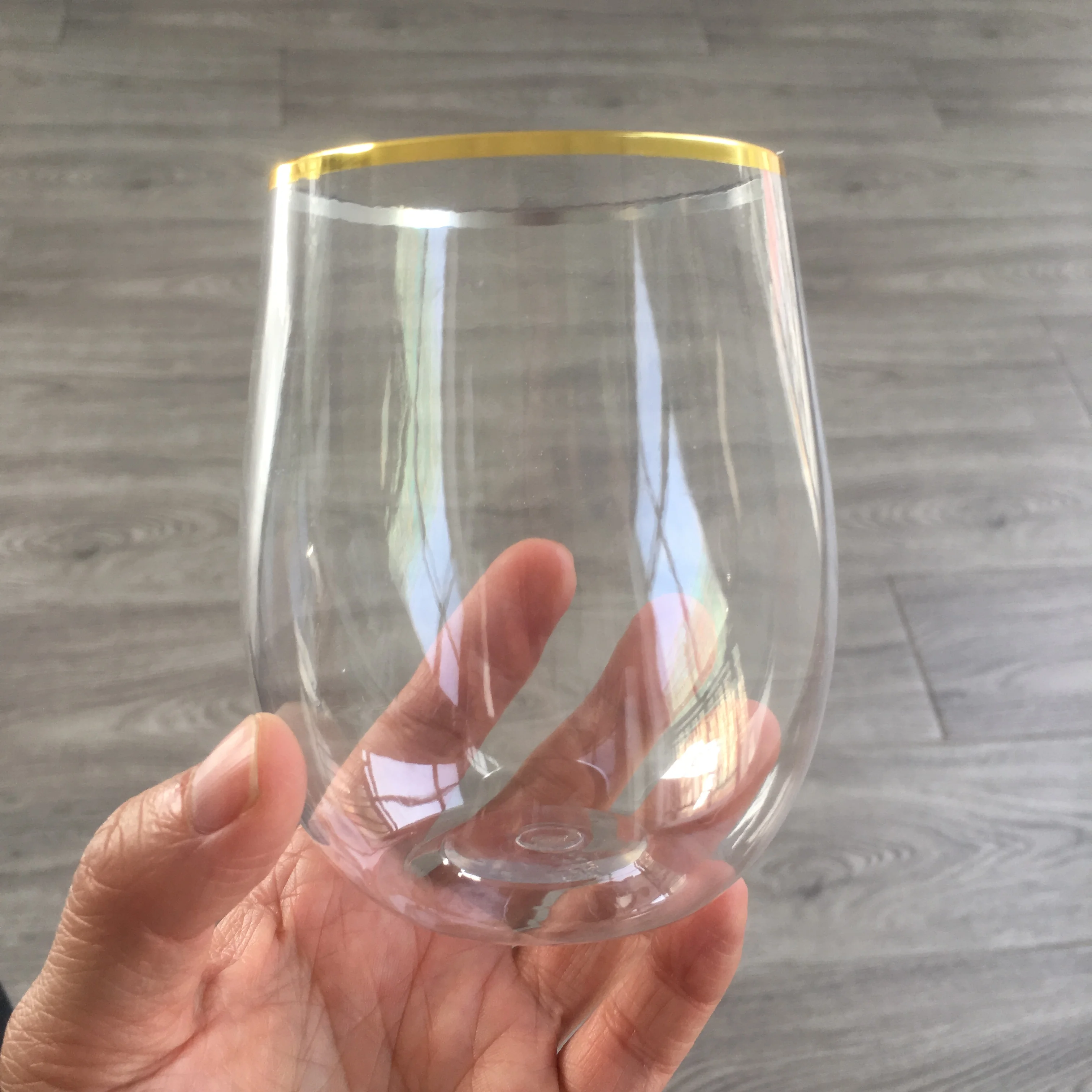 24 Pack Stemless Plastic Wine Glasses 12 Oz Gold Rim Cup,Disposable