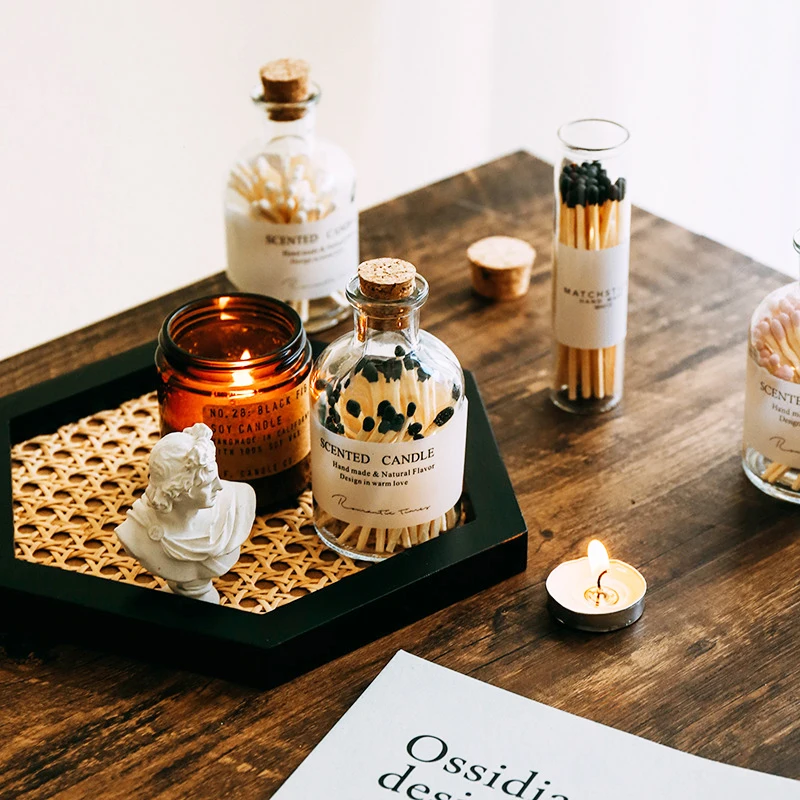 Безопасные сочетания в аптечной стеклянной бутылке, аксессуар для свечи, подставка с цветными наконечниками, набор из 50 спичек