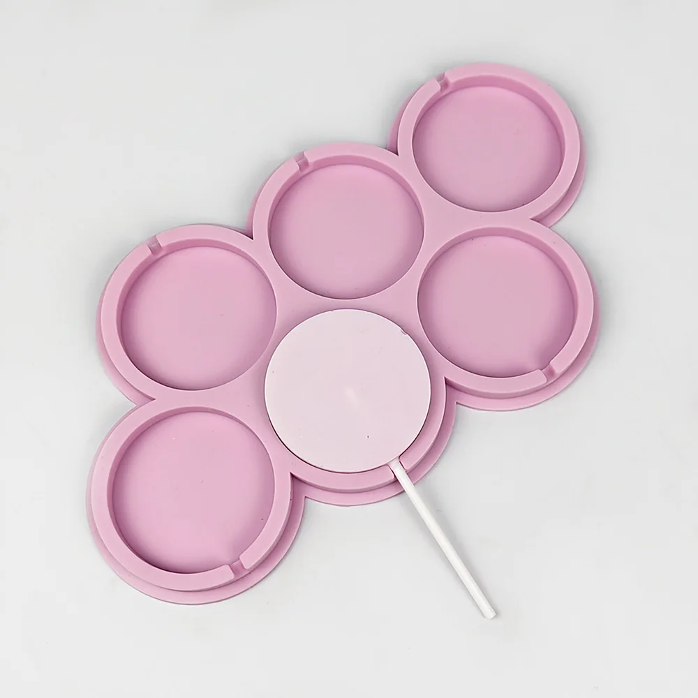 Silicone Eco-Friendly Candy Mold Six Connected Round Sheet Six Holes Heart Size Star Shape Russian Lollipop factory