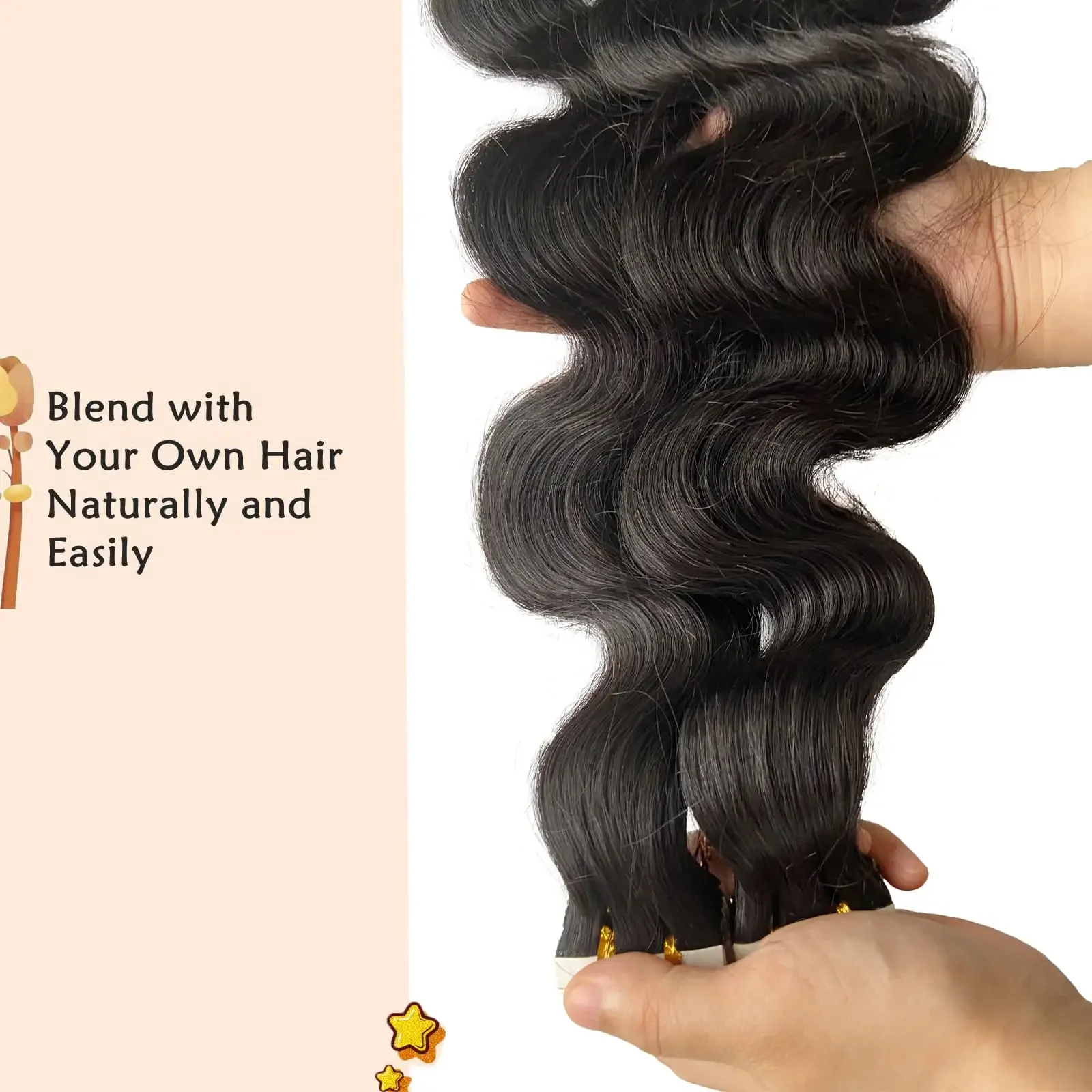 Body Wave Tape In Haarverlängerungen brasilianisches Echthaar natürliche Farbe doppelseitiges Klebeband Remy Haar_voghion.com