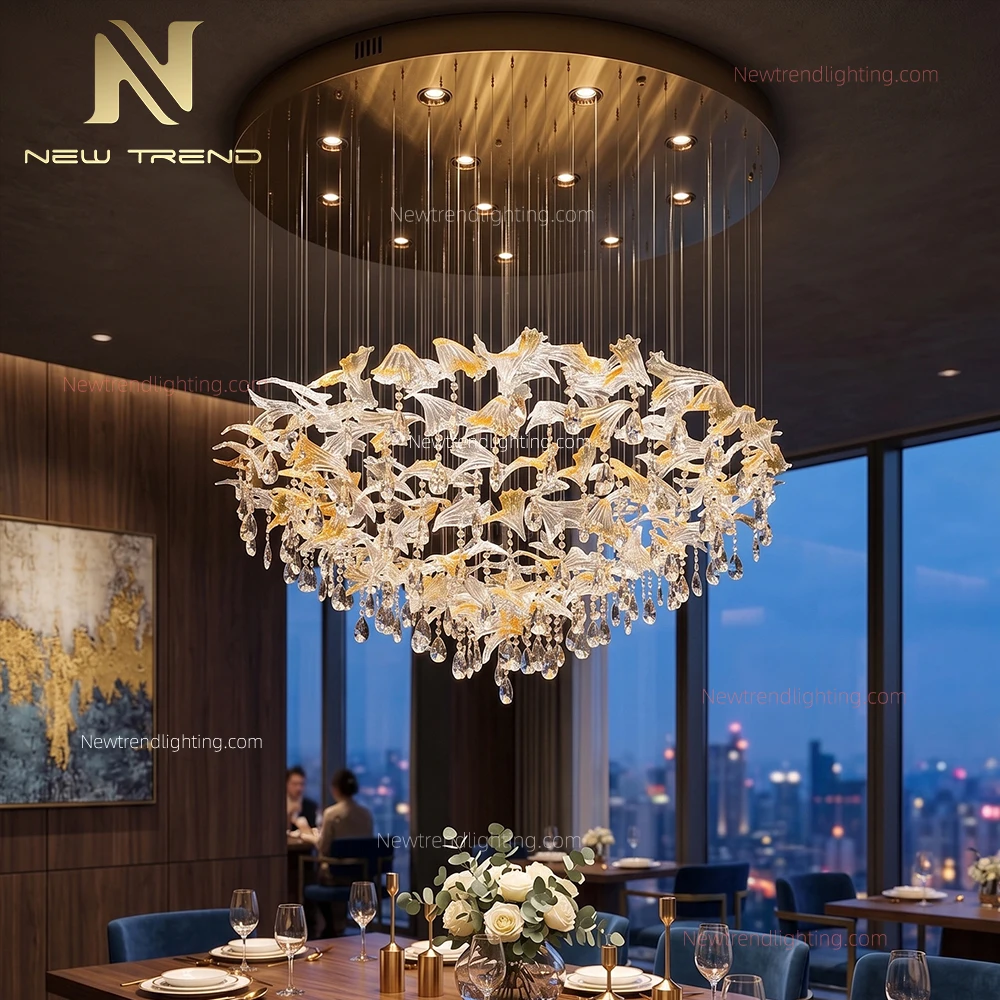 CPL-518 Custom Luxury Architectural Ceiling Chandelier: Bespoke Flush Mount LED Lighting Manufacturer for High-End Villas