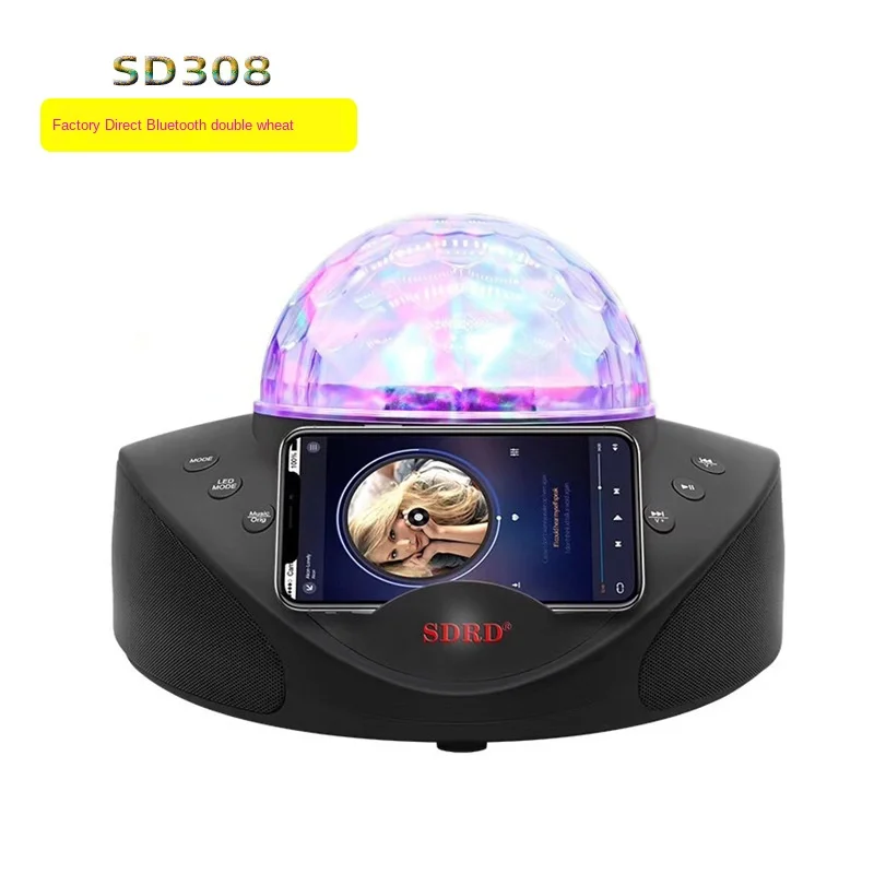 SD308 Colorful light karaoke speaker with dual wireless microphone home KTV  speaker microphone Outdoor portable karaoke| Alibaba.com