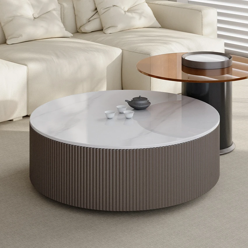 Italian Minimalist Round Coffee and Tea Table Luxury Rock Panel Design for Home and Apartment Modern Dining Furniture