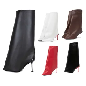 Autumn Winter New High-Heeled Knee-High Boots European American Catwalk Cross-Border Pointed-Toe Red-Heeled Women's Large Size