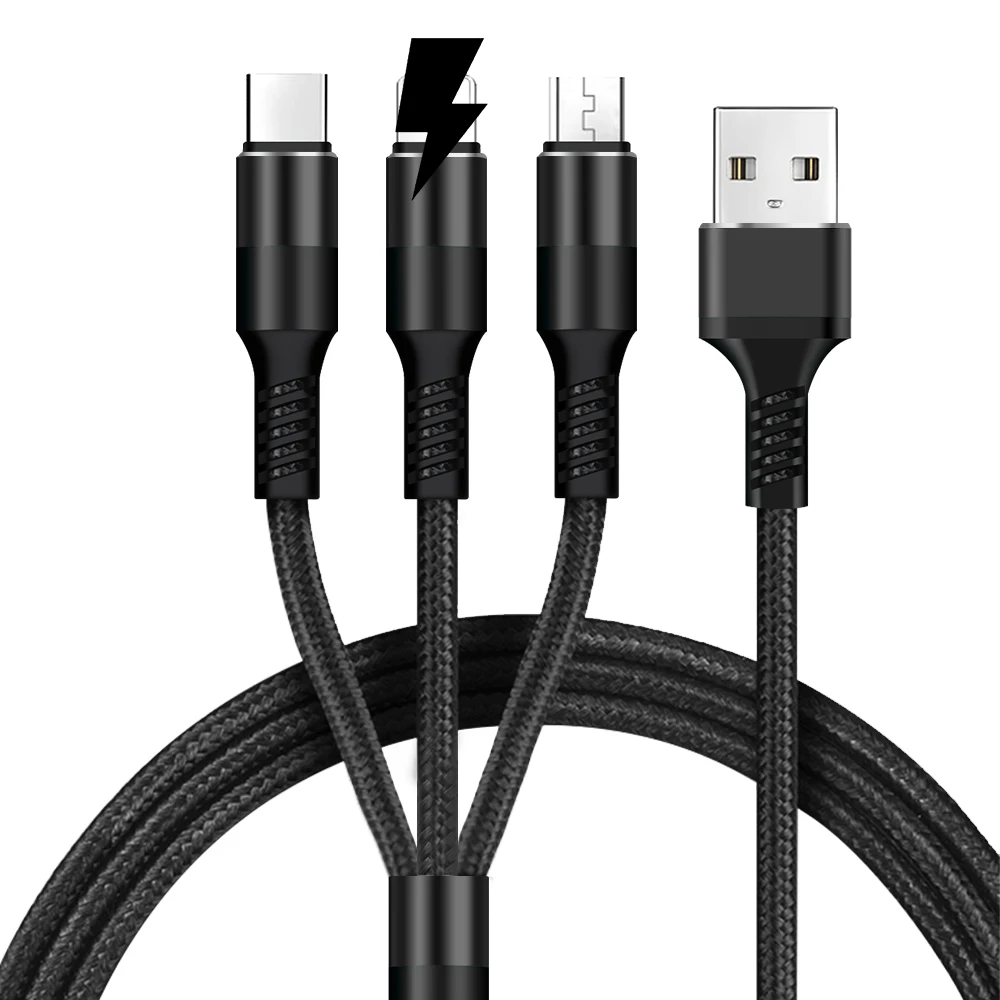 Multi 3 In 1 Usb Long For Iphone Charging Cable 3m/10ft Nylon Braided  Universal Phone Charger Cable 3 In 1 Usb C Charging Cable - Buy Multi 3 In  1 Usb Long