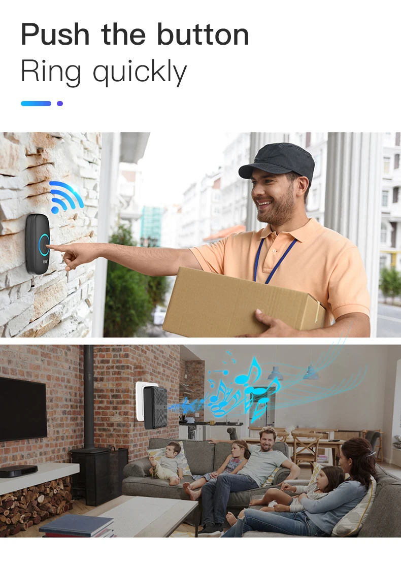 Kerui multifunctional smart ring door bell wifi home alarm wireless doorbell and button