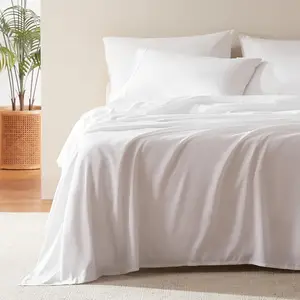 Wholesale Organic Eco Friendly 100% Cotton Bed Linen Set 4 Piece Fitted Flat Sheets 200tc Washed Modern Style for Hotel Use