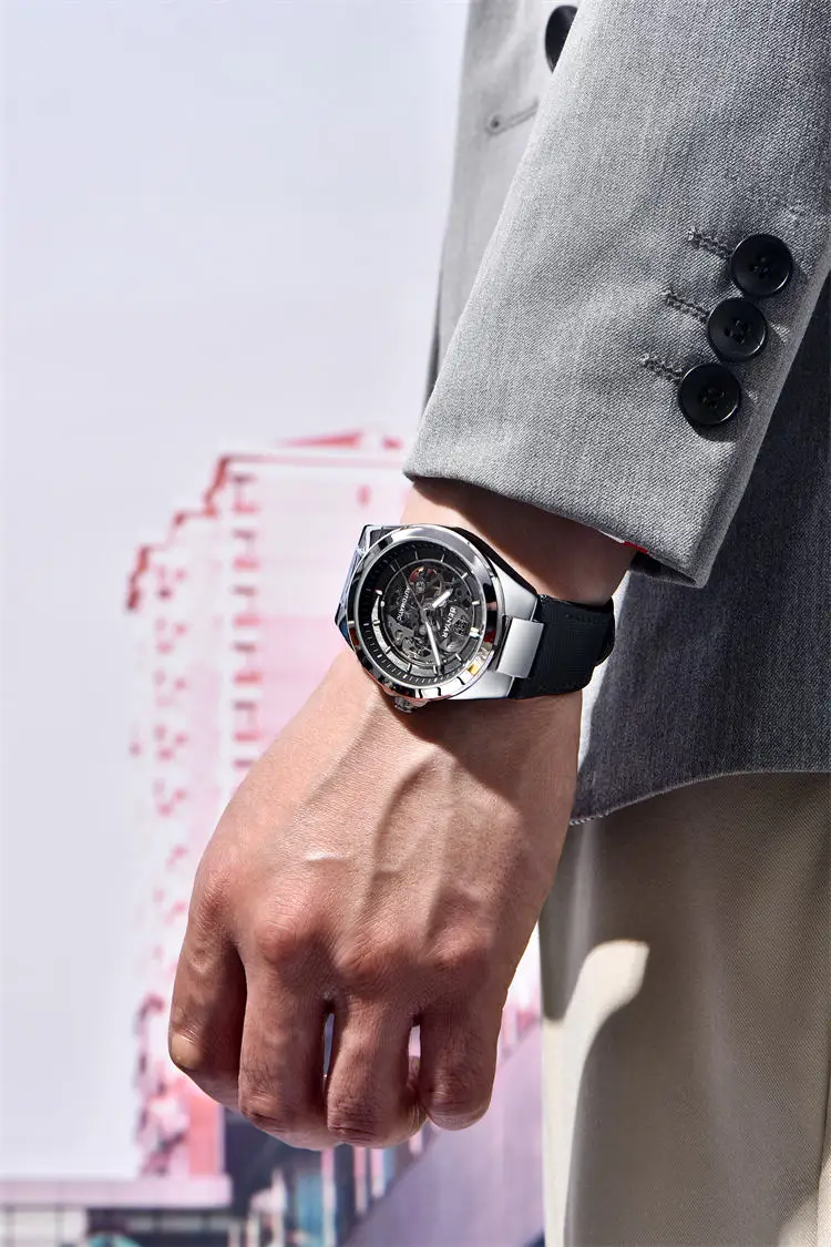 Часы Benyar 5207M, роскошные мужские часы с механизмом, горячая распродажа, ремешок из натуральной кожи, водонепроницаемые, автоматические, полые, деловые часы