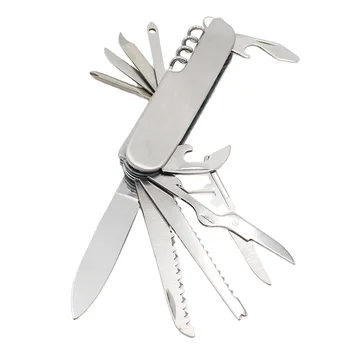 11 In 1 Multi Tool Outdoor Folding Stainless Steel Pocket Multi Knives Camping EDC Tool Silver Custom Logo Keychain