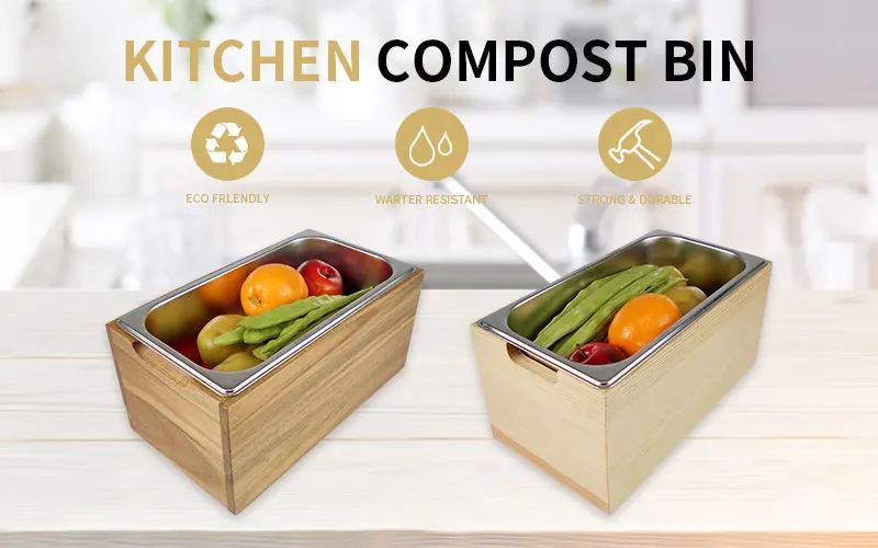 Compost Bin Insert Pine Wood Box Countertop Compost Bin With Lid Stainless Steel Insert ...