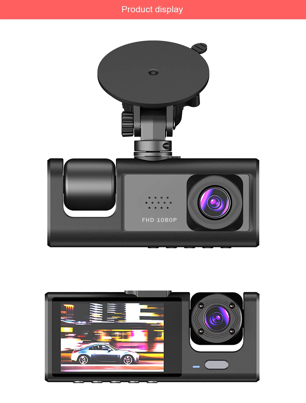 3 Channel Car DVR HD 1080P 3-Lens Inside Vehicle Dash Cam Three Way ...