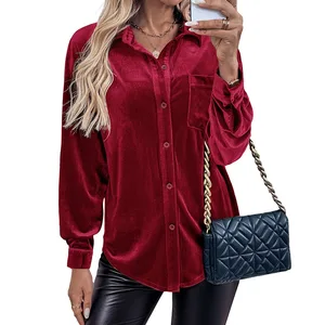 A retro velvet party shirt with a lapel long-sleeved cardigan for the winter of 2025