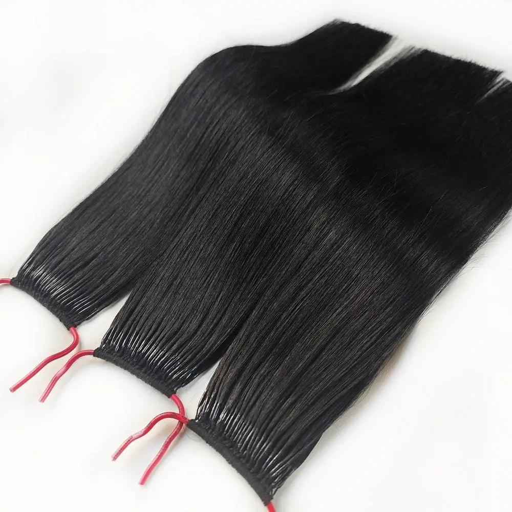 Cotton Thread Hair Extensions with Two Strands Super Quality Korea Knotted Remy Hair