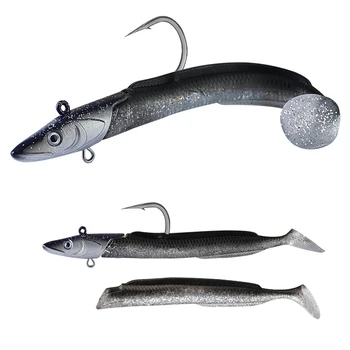 Cheery 12cm 23g Soft Baits T Tail Artificial Lures Set 6 Colors Eel Jig Head with Hand Lead Fishing Lure for Ocean Boat Fishing – Soft Lure – view 5