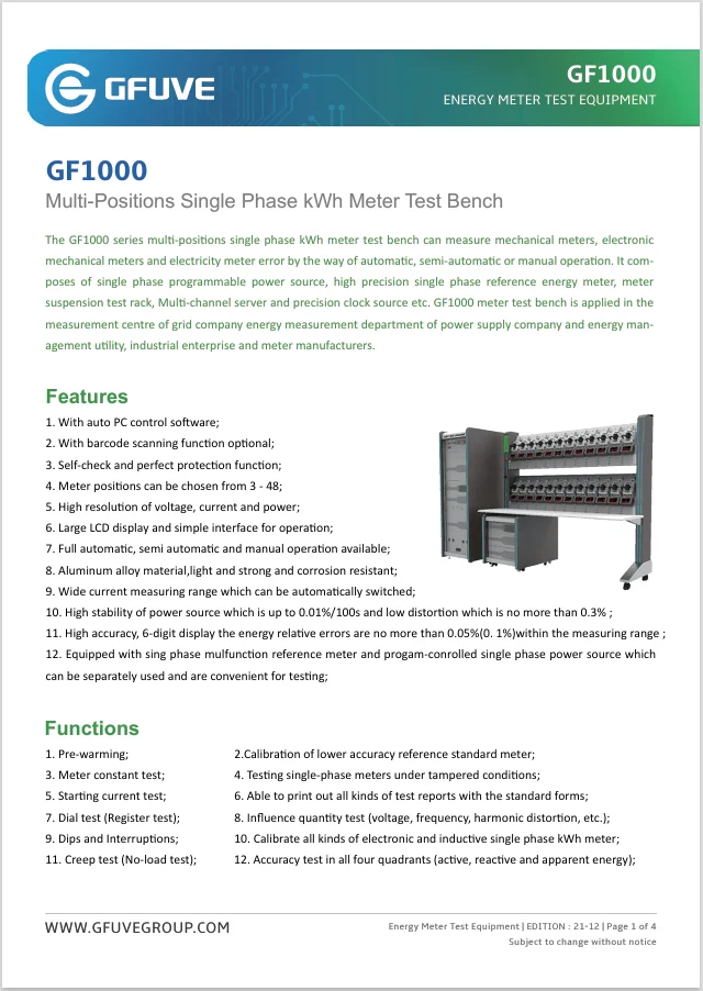GF1000Multi-Positions Single Phase Power Meter Test Bench With Single Phase Reference Energy Meter