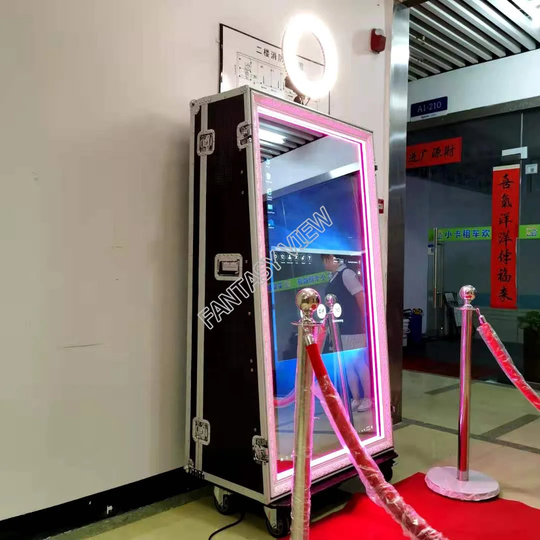 Event Photobooth Shell Machine  Portable Magic Mirror Selfie Photo Booth Kiosk With Ring Led Light Frame