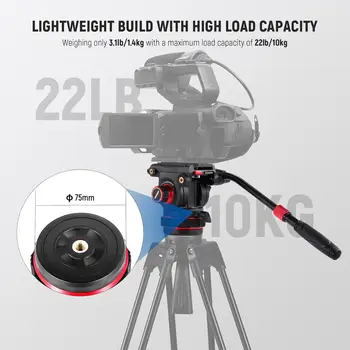 NEEWER Heavy Duty Video Tripod Fluid Head with Stepless Adjustable Pan/Tilt Damping, Quick Release Plate, Compatible with DJI product image
